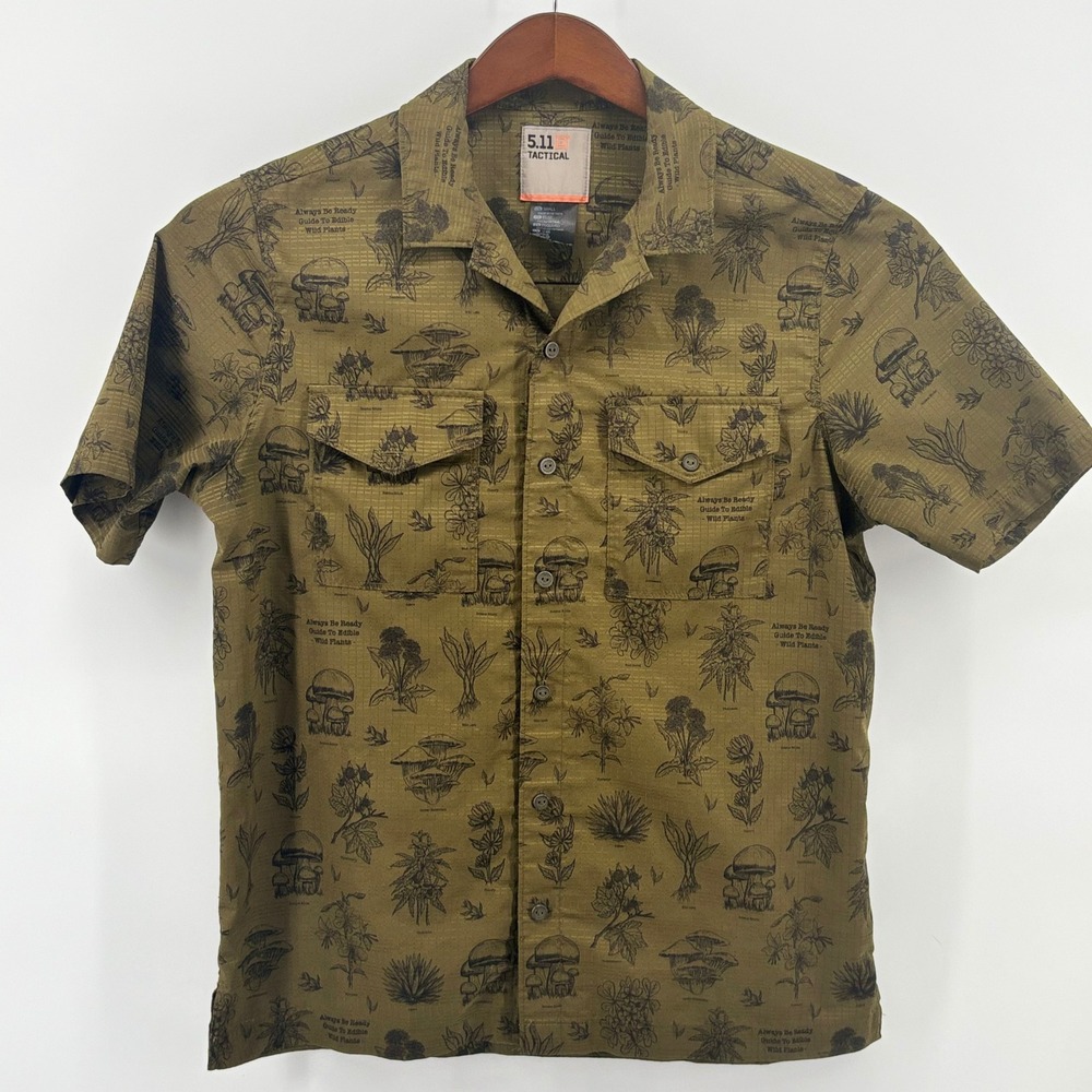 5.11 Tactical Mens Small Olive Edible Wild Plants‎ Mushroom Ripstop Shirt 71203
